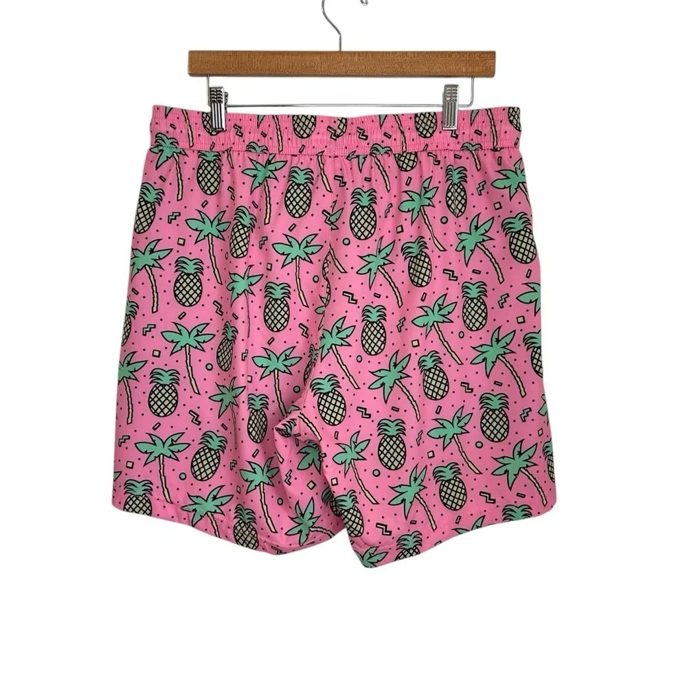Maamgic Mens Pineapple Graphic Swim Trunks Size XL Pink Yellow Lined Zip Pocket